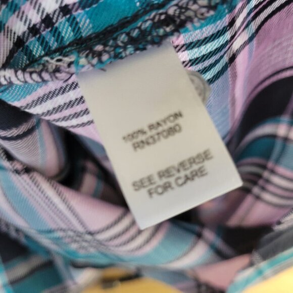 Cato Est 1946 Women Top 18W 20W Lace Up 3/4 Sleeve Blue Plaid PLA56E - Picture 7 of 8